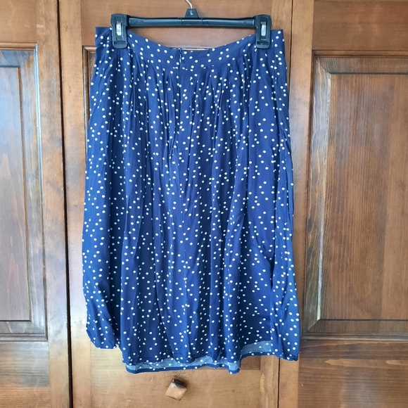 Forever 21 Navy Blue White Polka Dot Print A-line Flowy Midi Skirt Size Large - Picture 9 of 9